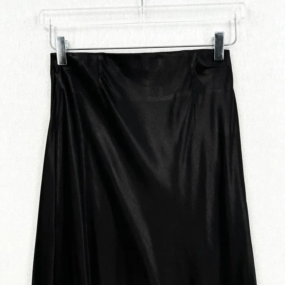 ENZA COSTA Satin Bias Cut Skirt Womens Small 1 Black Midi Pull on Slip Maxi NWOT - Picture 7 of 16